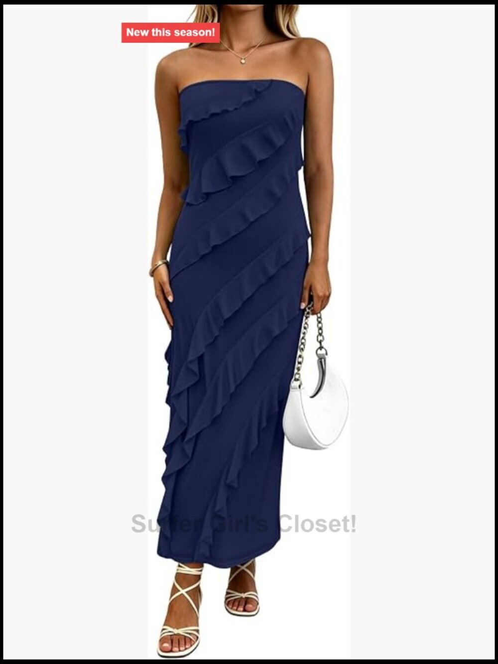 Strapless Ruffle Mesh Bodycon Midi Dress Wedding Guest S